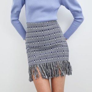 Zara Navy and White Fringed Mini Skirt